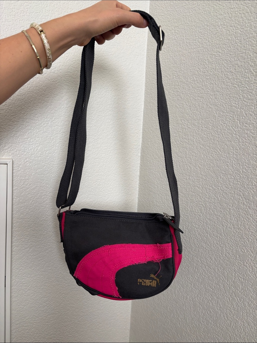 Vintage Puma Black and Hot Pink Small Crossbody Bag